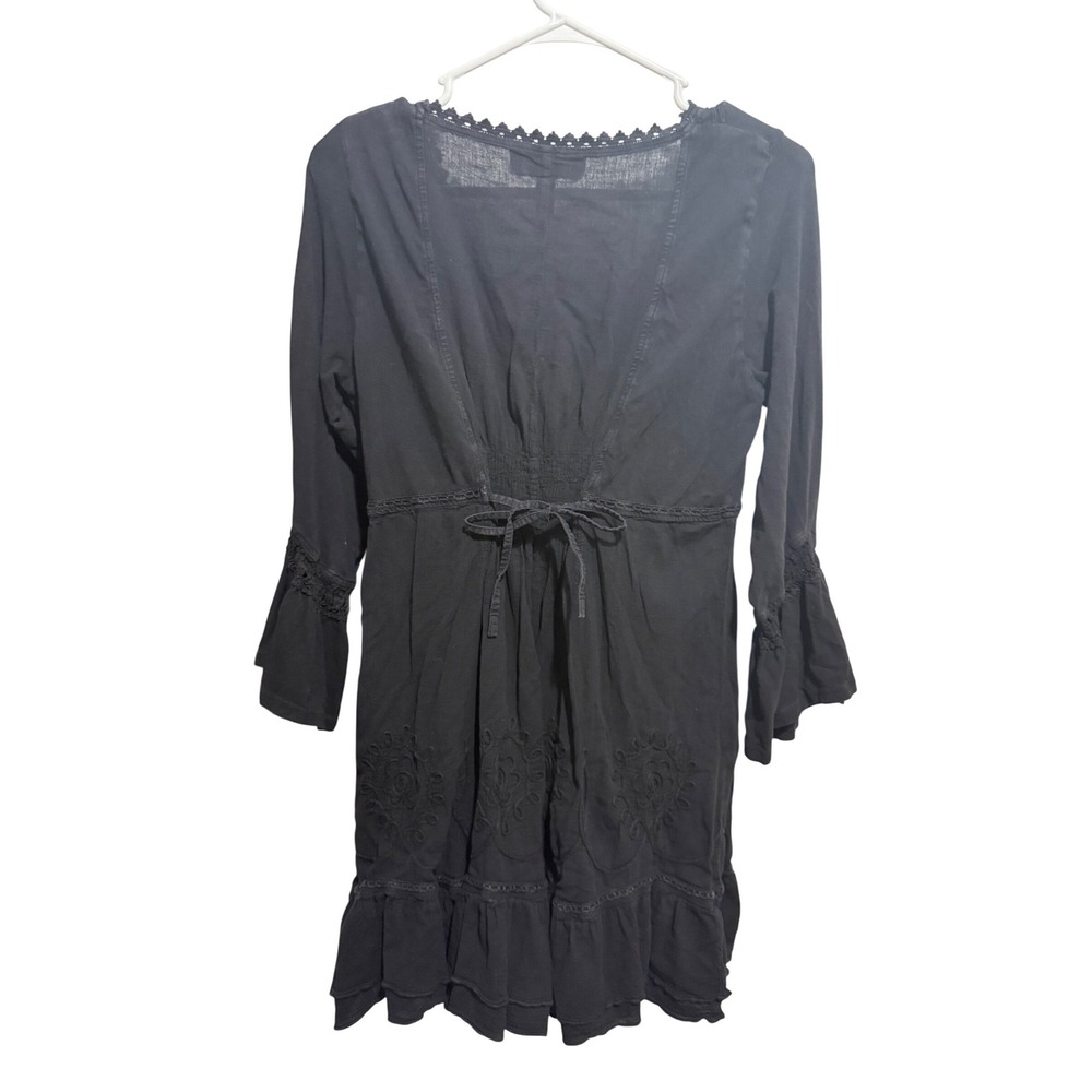 Gretty Zueger Cotton Mini Dress Womens Large Black Boho Whimsygoth Bell Sleeve - Picture 4 of 4